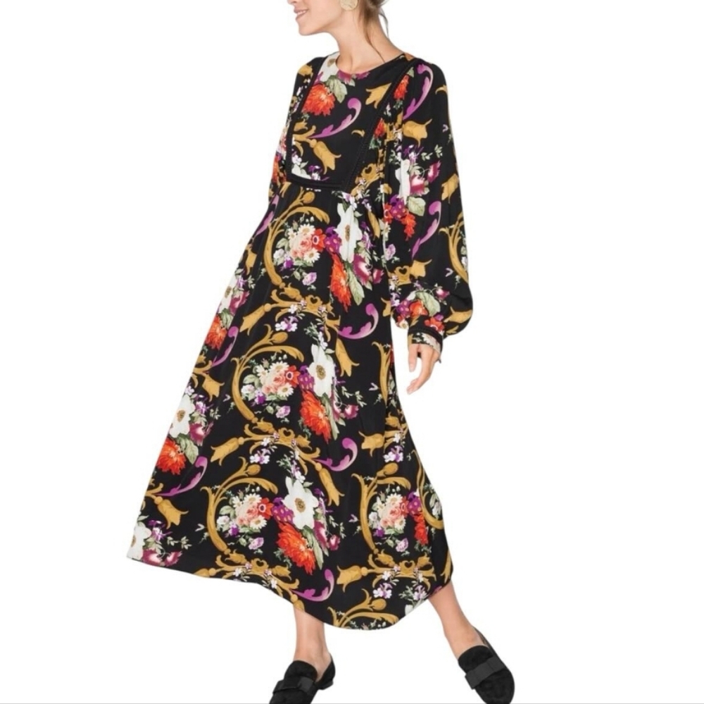Paris Atelier Fall  Beautiful Red Orange Floral Long Sleeve With Braids Desing